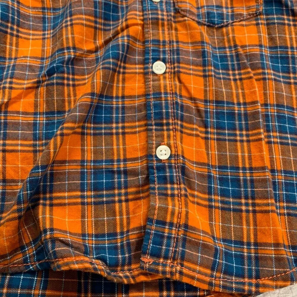 5/$25 Carter's 2T Orange Navy Blue Plaid‎ Flannel Button Down Shirt